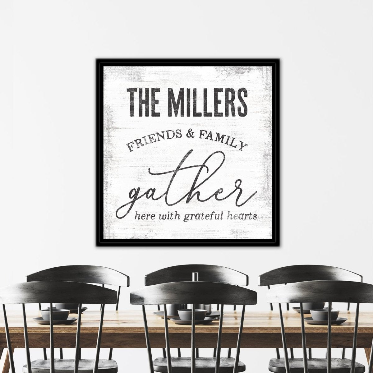 Gather Here With Grateful Hearts Personalized Sign Above Table - Pretty Perfect Studio
