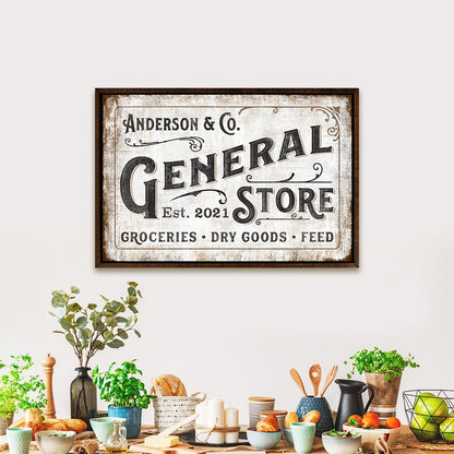 General Store Sign Personalized With Established Date on Wall Above Shelf - Pretty Perfect Studio