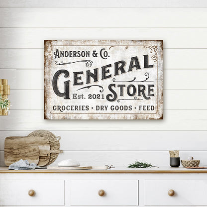 General Store Sign Personalized With Established Date on Wall Above Counter - Pretty Perfect Studio
