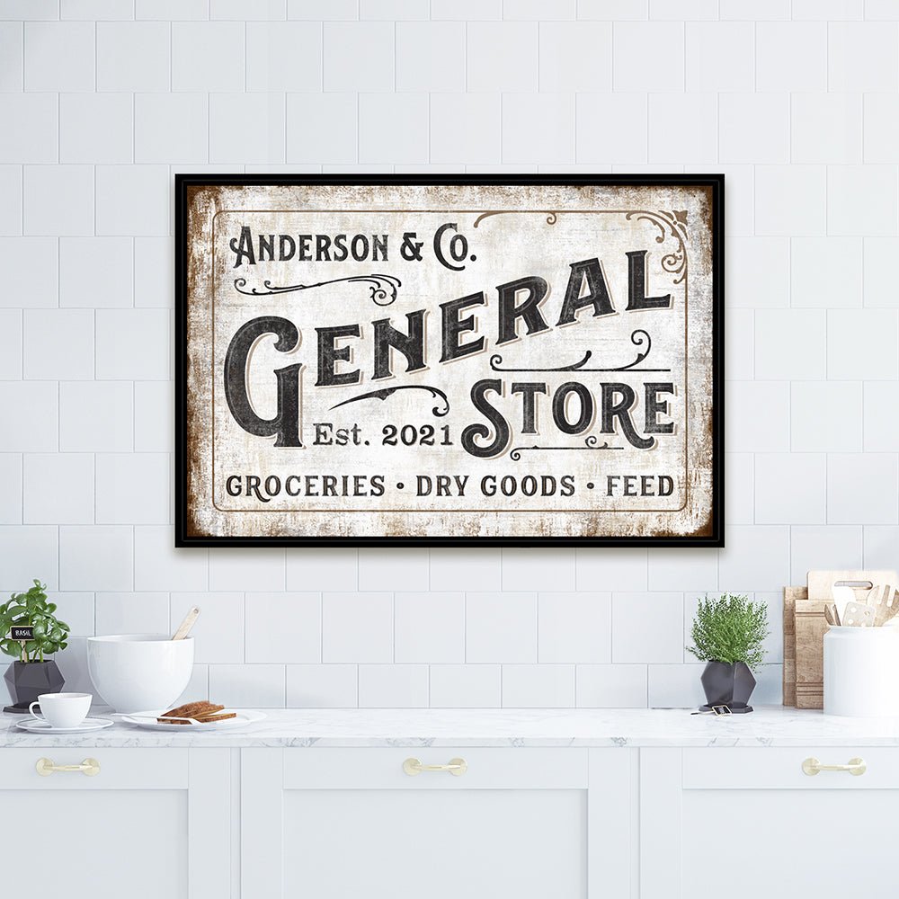 General Store Sign Personalized With Established Date on Wall Above Counter - Pretty Perfect Studio