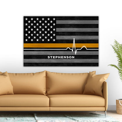 Gold Line Personalized Sign For 911 Dispatchers & Tow Truck Drivers Above Couch - Pretty Perfect Studio