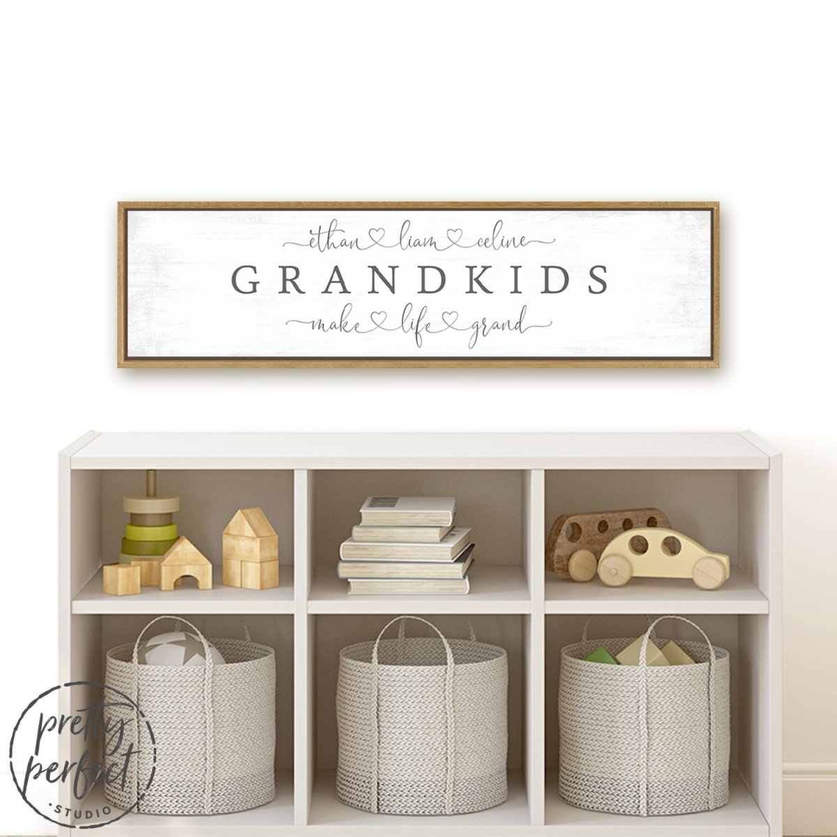 Grandkids Make Life Grand Personalized Name Sign Above Shelf - Pretty Perfect Studio