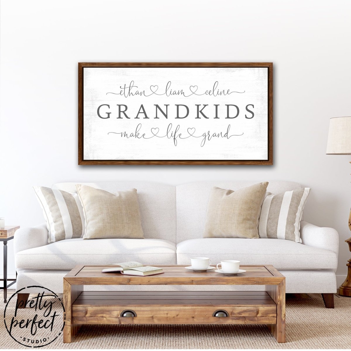 Grandkids Make Life Grand Personalized Name Sign Above Couch - Pretty Perfect Studio