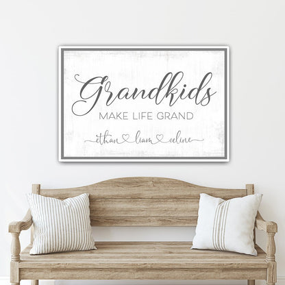 Grandkids Make Life Grand Personalized Sign Above Bench - Pretty Perfect Studio