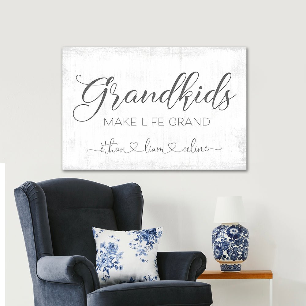 Grandkids Make Life Grand Personalized Sign Above Chair - Pretty Perfect Studio