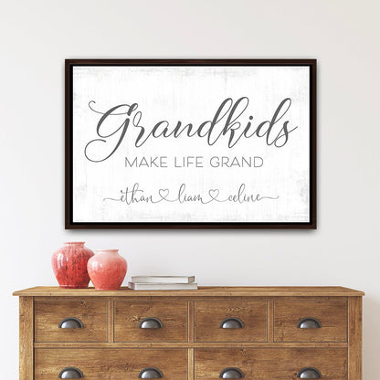 Grandkids Make Life Grand Personalized Sign Above Dresser - Pretty Perfect Studio