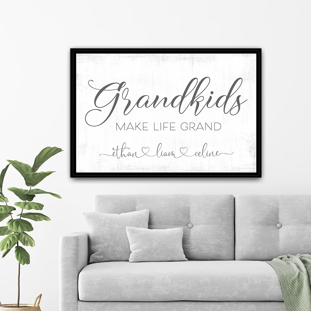 Grandkids Make Life Grand Personalized Sign Above Couch - Pretty Perfect Studio