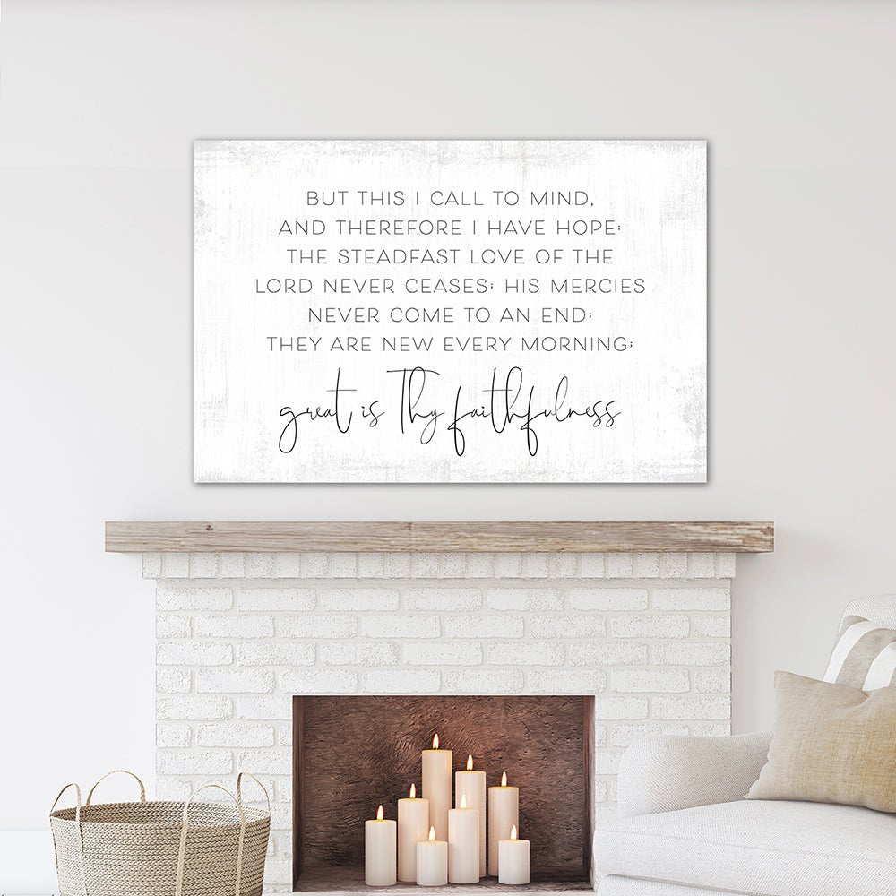 Great Is Thy Faithfulness Christian Wall Art Above Fireplace – Pretty Perfect Studio
