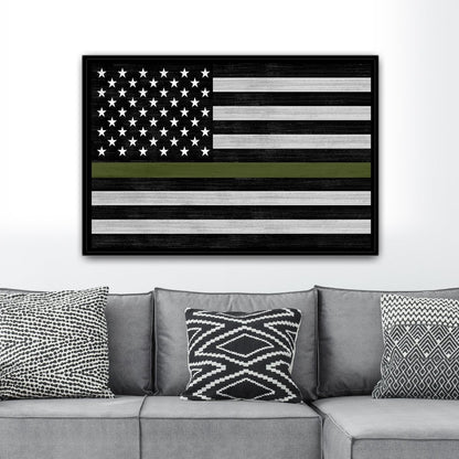Green Line American Flag Military Sign Above Couch - Pretty Perfect Studio