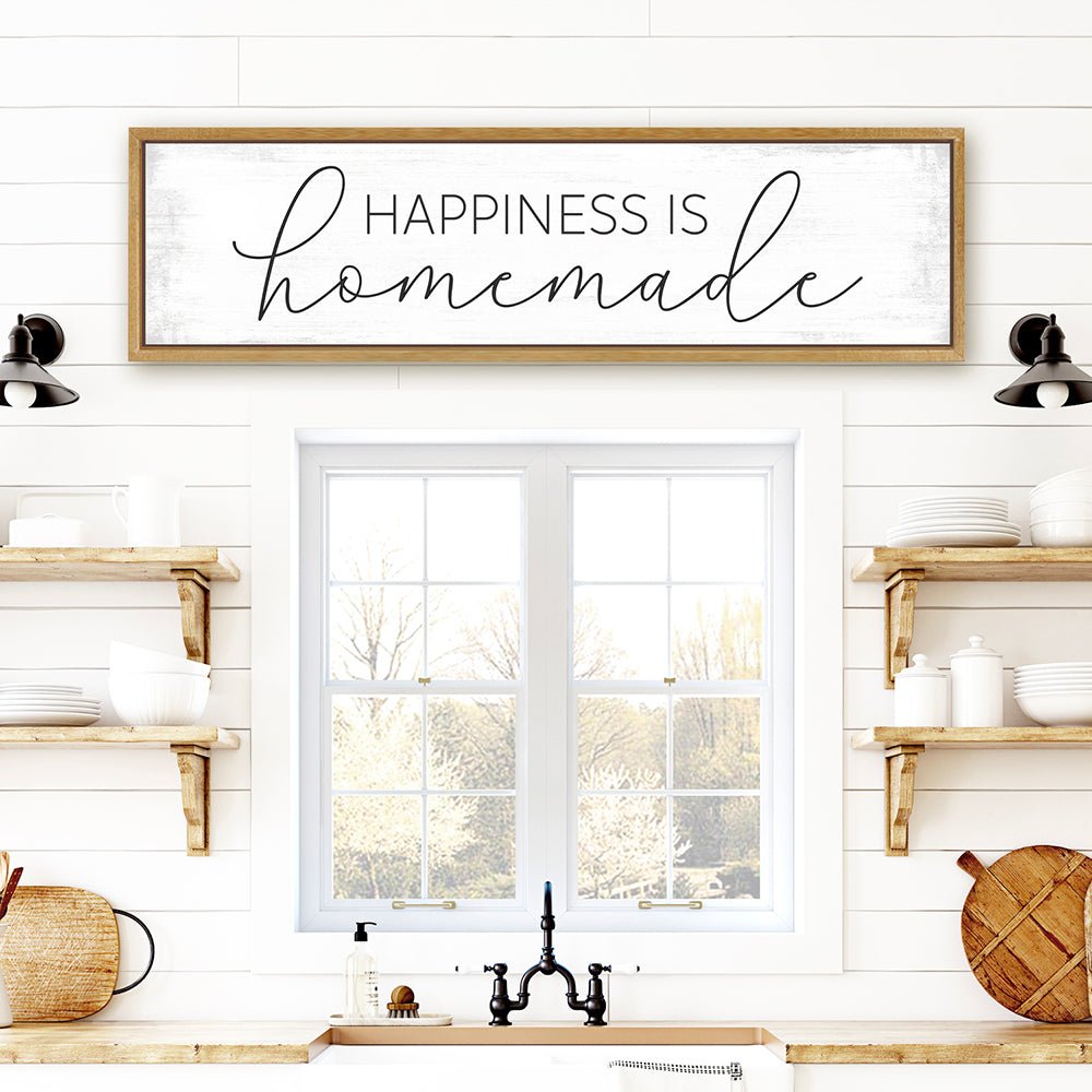Happiness Is Homemade Canvas Sign in Kitchen Above Sink - Pretty Perfect Studio