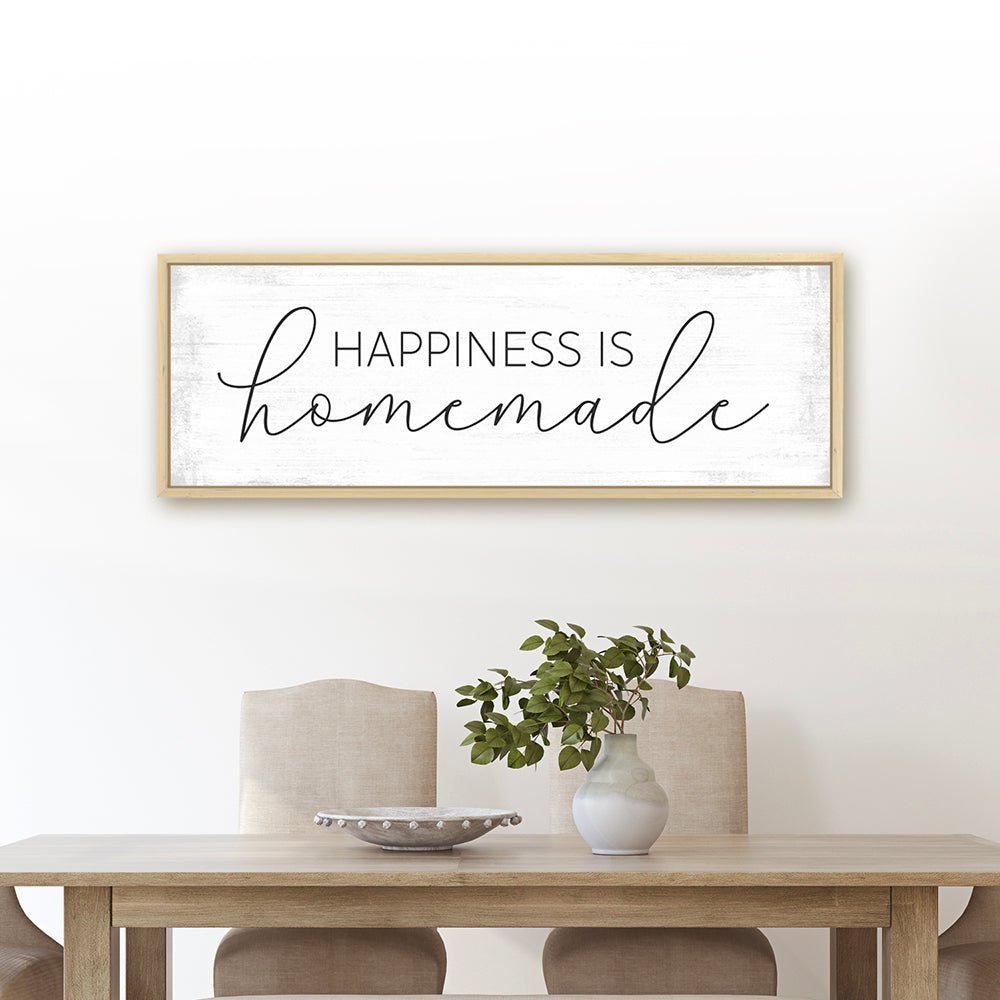 Happiness Is Homemade Canvas Sign Above the Dining Room Table - Pretty Perfect Studio