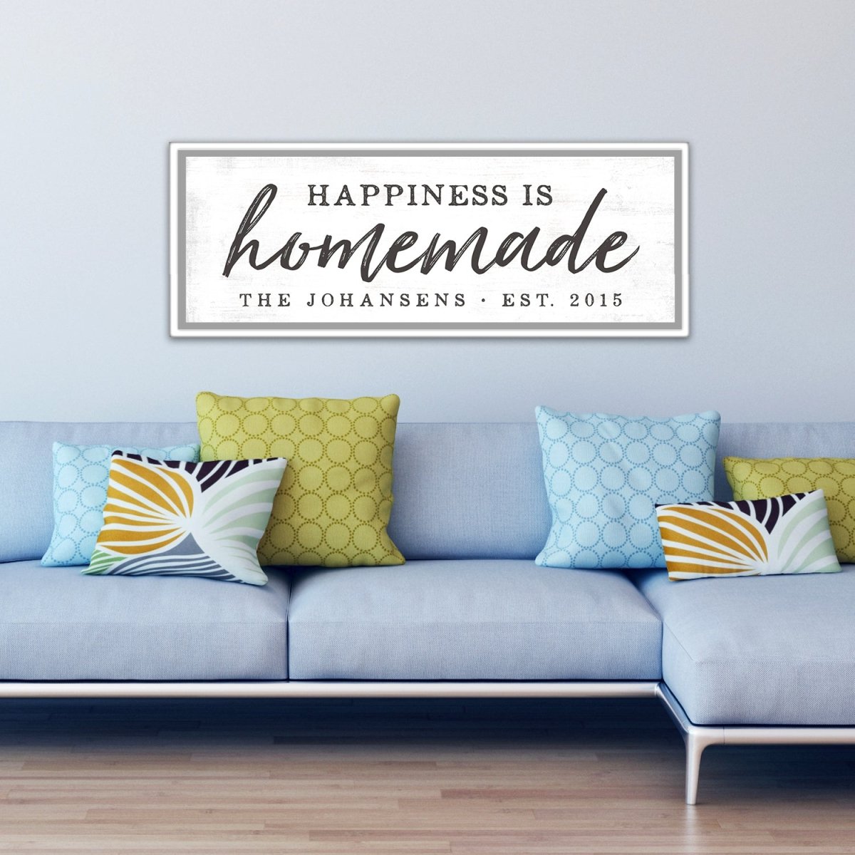 Happiness Is Homemade Personalized Name Sign Above Couch - Pretty Perfect Studio