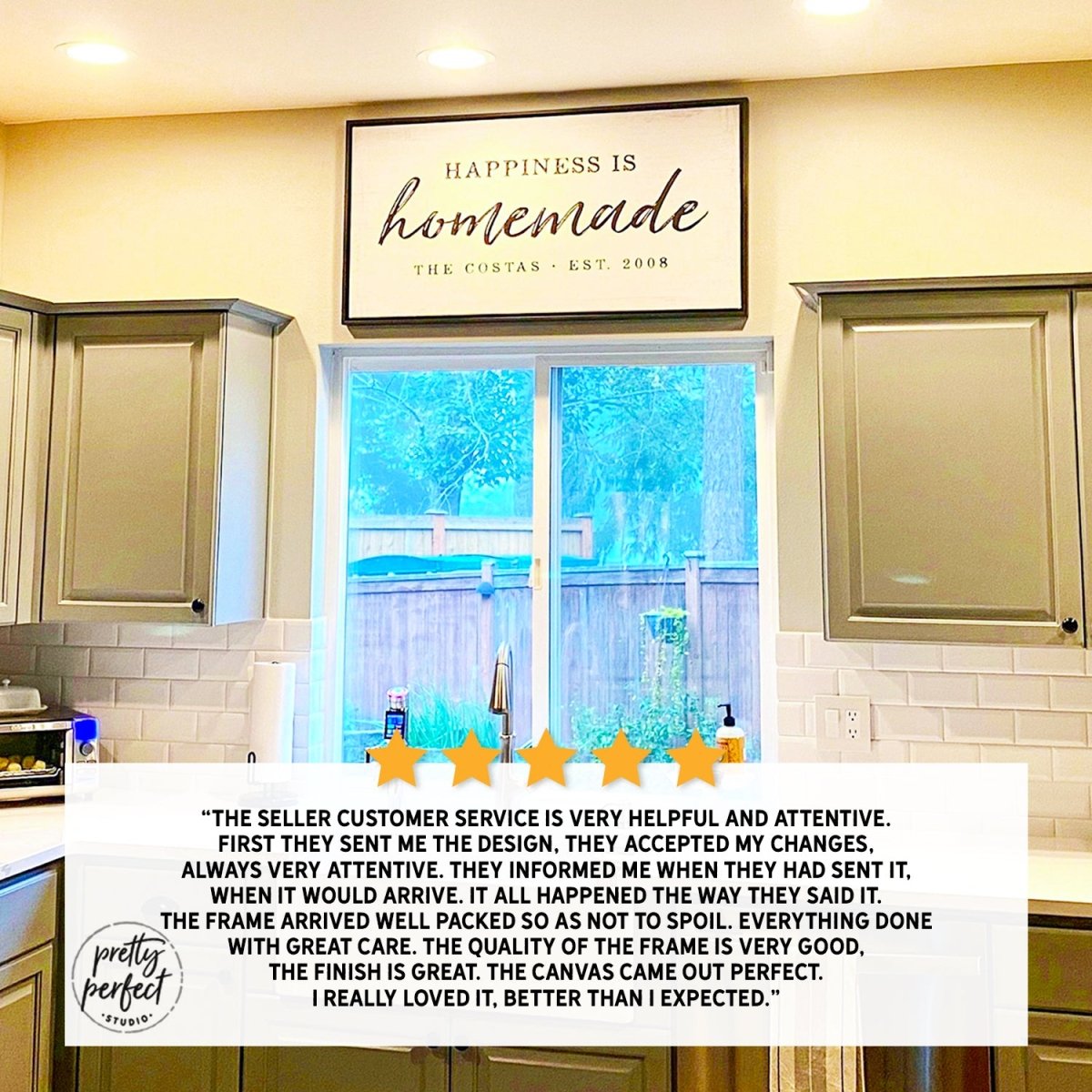 Customer product review for personalized happiness is homemade sign by Pretty Perfect Studio