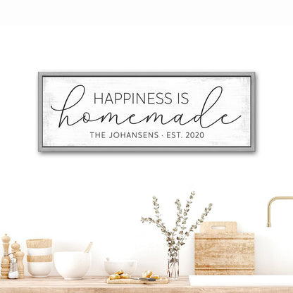 Happiness Is Homemade Canvas Sign Hanging on Wall Above Kitchen Table - Pretty Perfect Studio