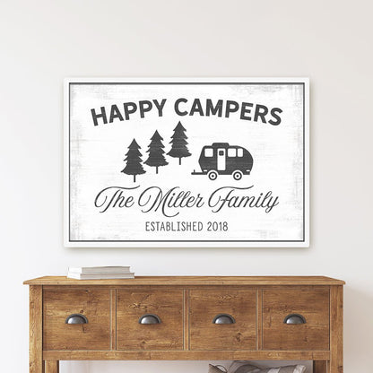 Happy Camper Personalized Sign Hanging Above Table - Pretty Perfect Studio