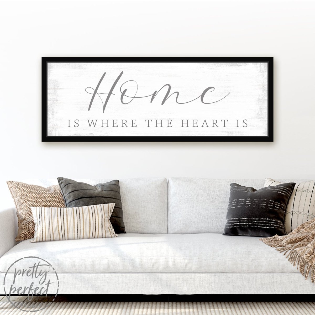 Home Is Where The Heart Is Sign Above Couch - Pretty Perfect Studio