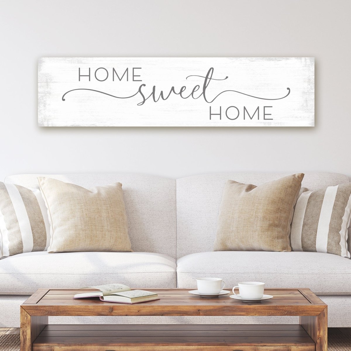 Home Sweet Home Canvas Sign Above Couch - Pretty Perfect Studio