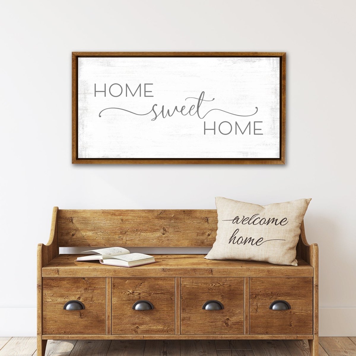 Home Sweet Home Canvas Sign Above Entryway Bench - Pretty Perfect Studio
