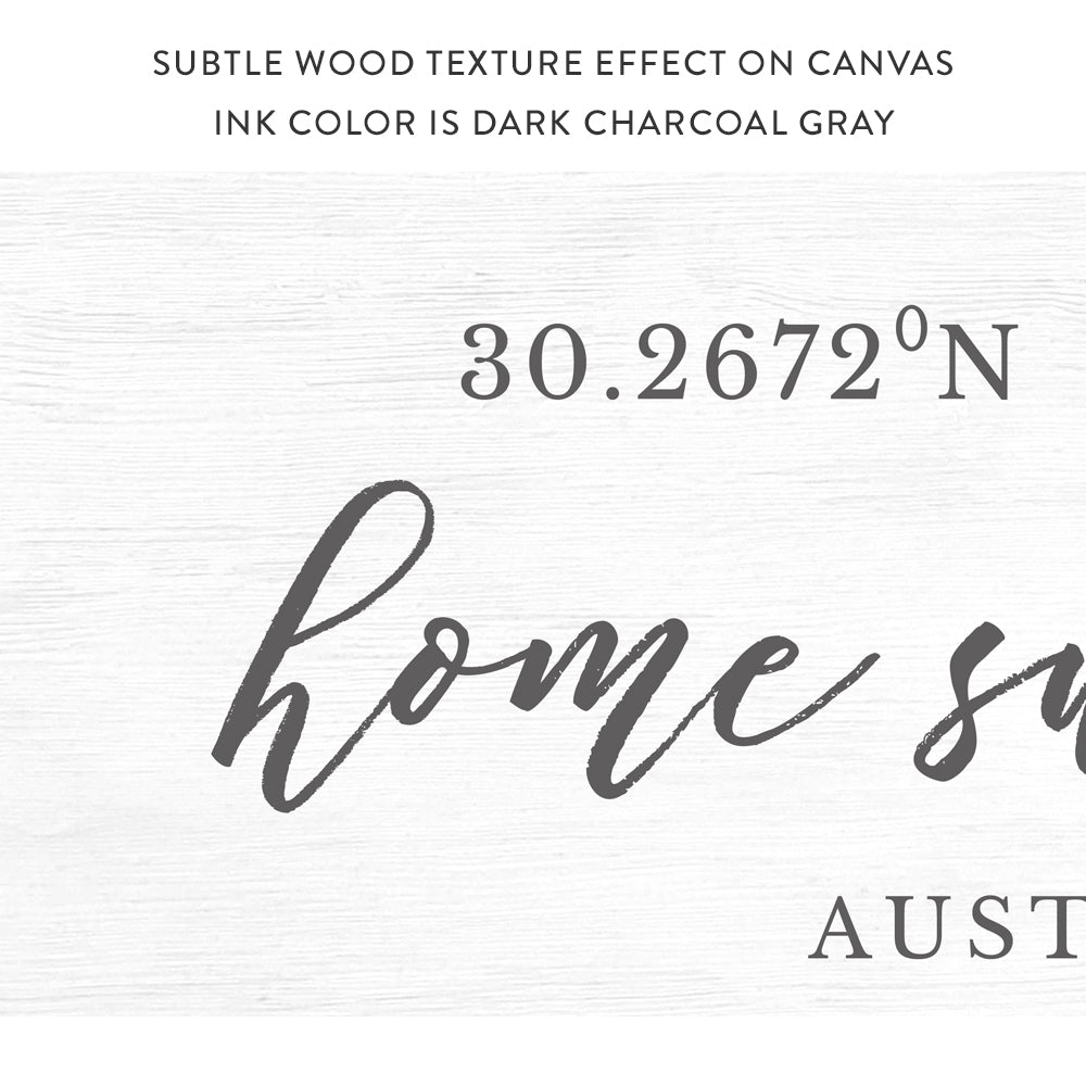 Home Sweet Home Location Sign With Subtle Wood Texture Effect on Canvas - Pretty Perfect Studio