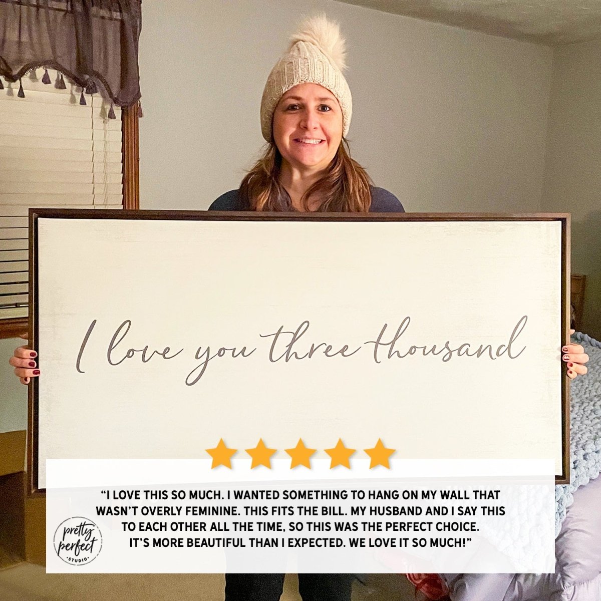 Customer product review for i love you three thousand sign by Pretty Perfect Studio