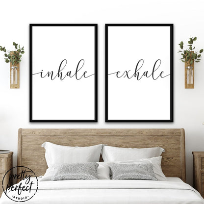 Inhale Exhale Canvas Art Hanging in Master Bedroom - Pretty Perfect Studio