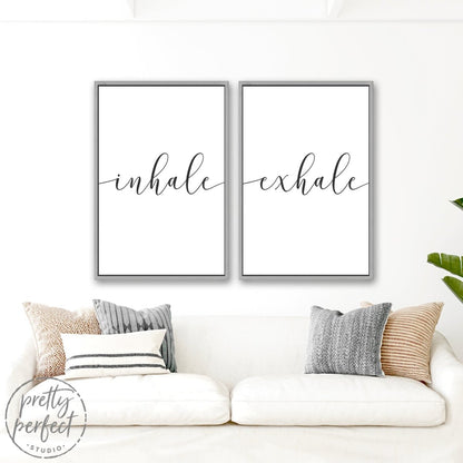 Inhale Exhale Canvas Art Hanging on Wall Above Couch - Pretty Perfect Studio