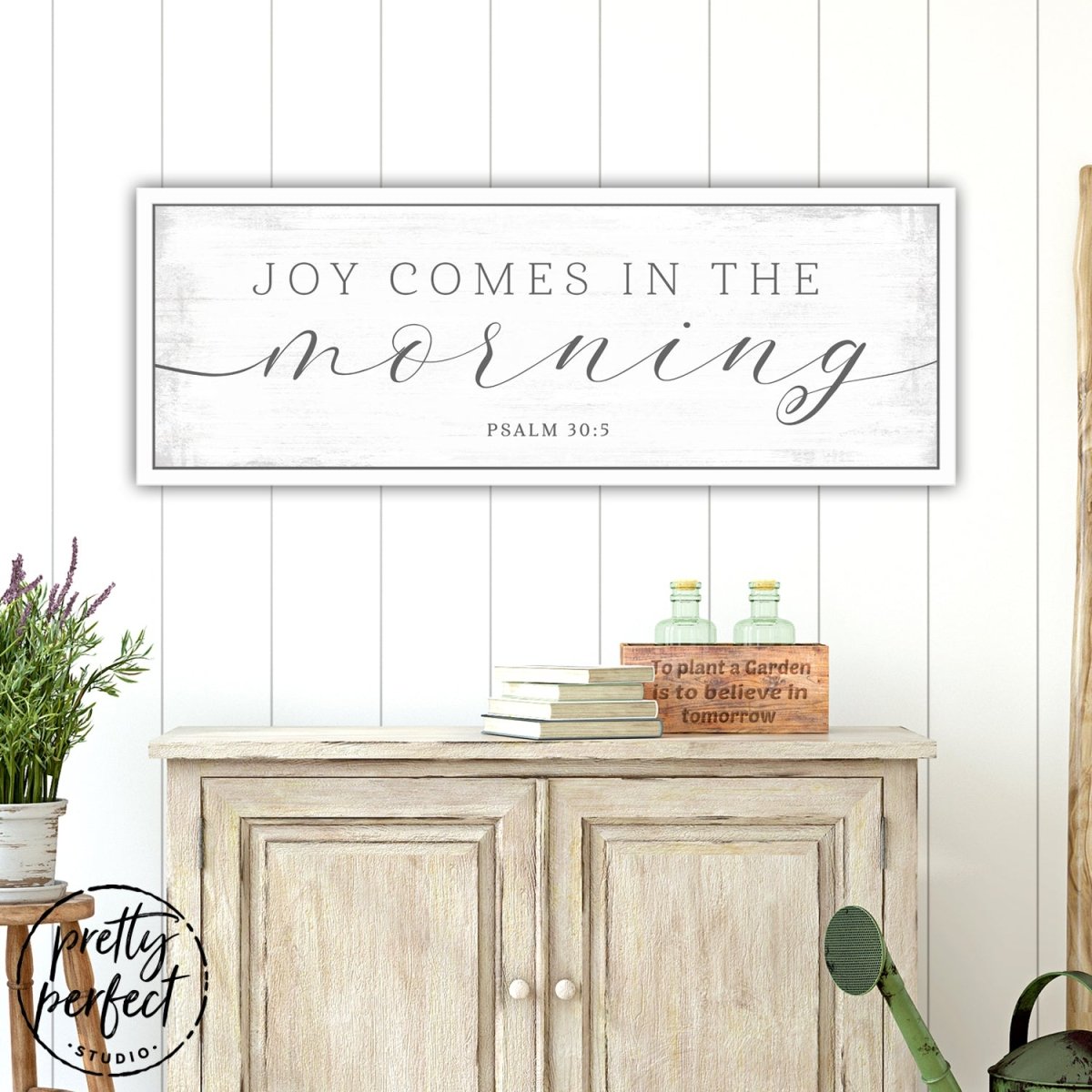 Joy Comes In The Morning Sign Above Entryway Table - Pretty Perfect Studio
