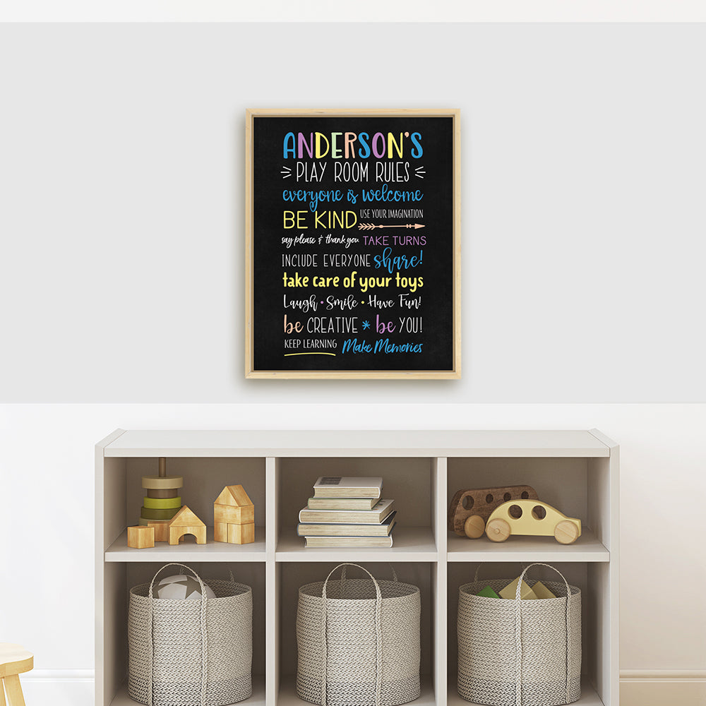 Personalized Playroom Sign | Custom Play Room Rules Canvas Vertical Sign in Nursery - Pretty Perfect Studio