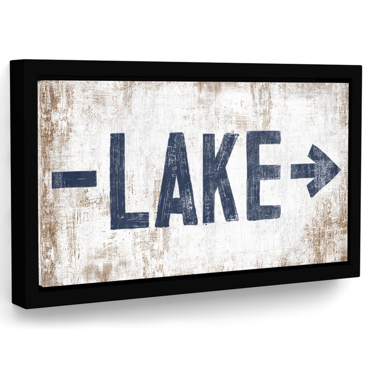 Rustic lake arrow sign wall art with distressed wood design pointing toward the lake