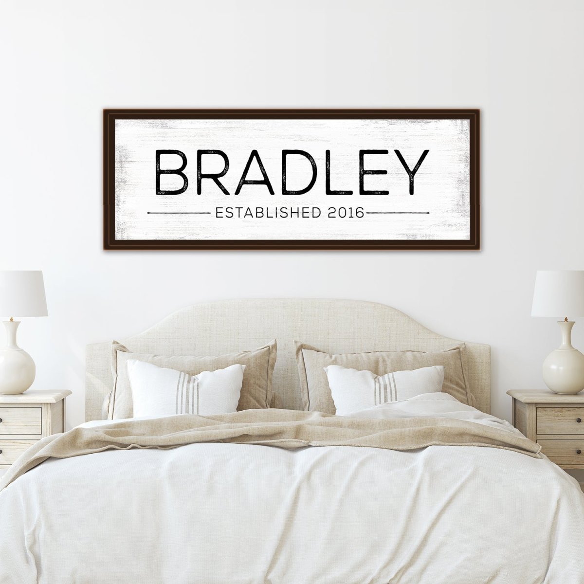 Large Personalized Family Name Signs Above Bed - Pretty Perfect Studio
