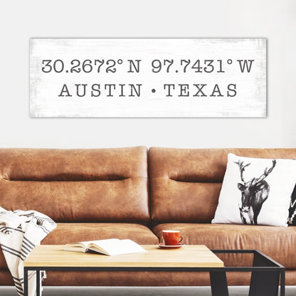 Latitude Longitude Personalized Sign Above Couch - Pretty Perfect Studio