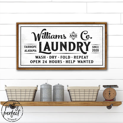 Personalized Laundry Room Sign in Laundry Room Above Shelf - Pretty Perfect Studio