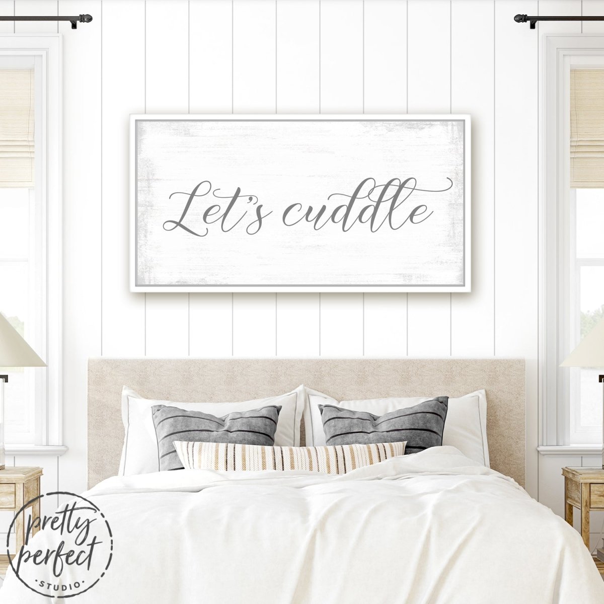 Let's Cuddle Sign for Couples Above Bed - Pretty Perfect Studio