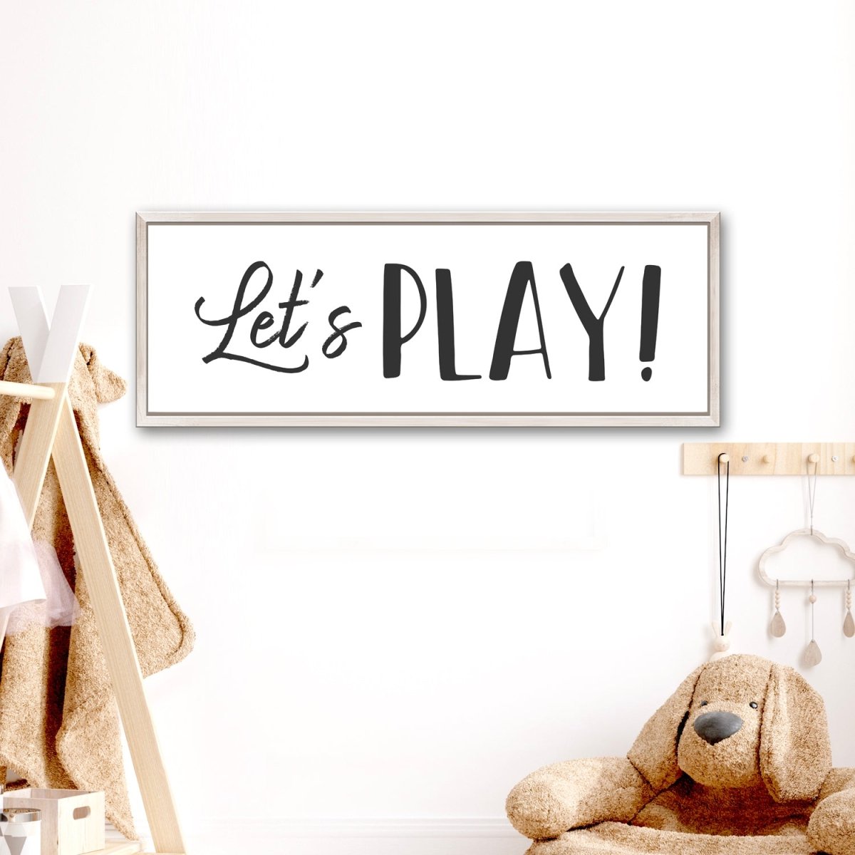 Let's Play Sign Hanging on Wall in Kids Play Room - Pretty Perfect Studio