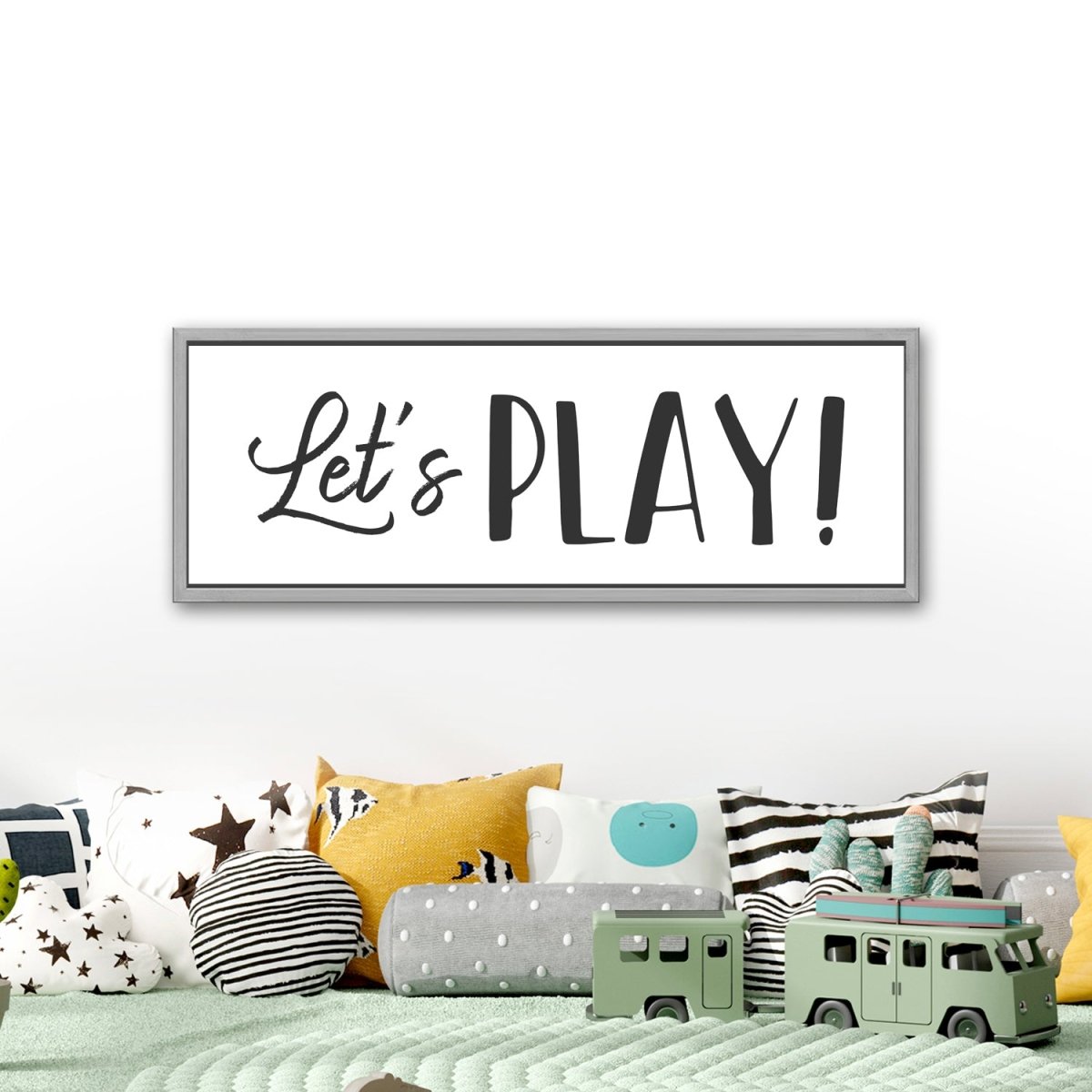 Let's Play Sign in Kids Bedroom Above Bed - Pretty Perfect Studio