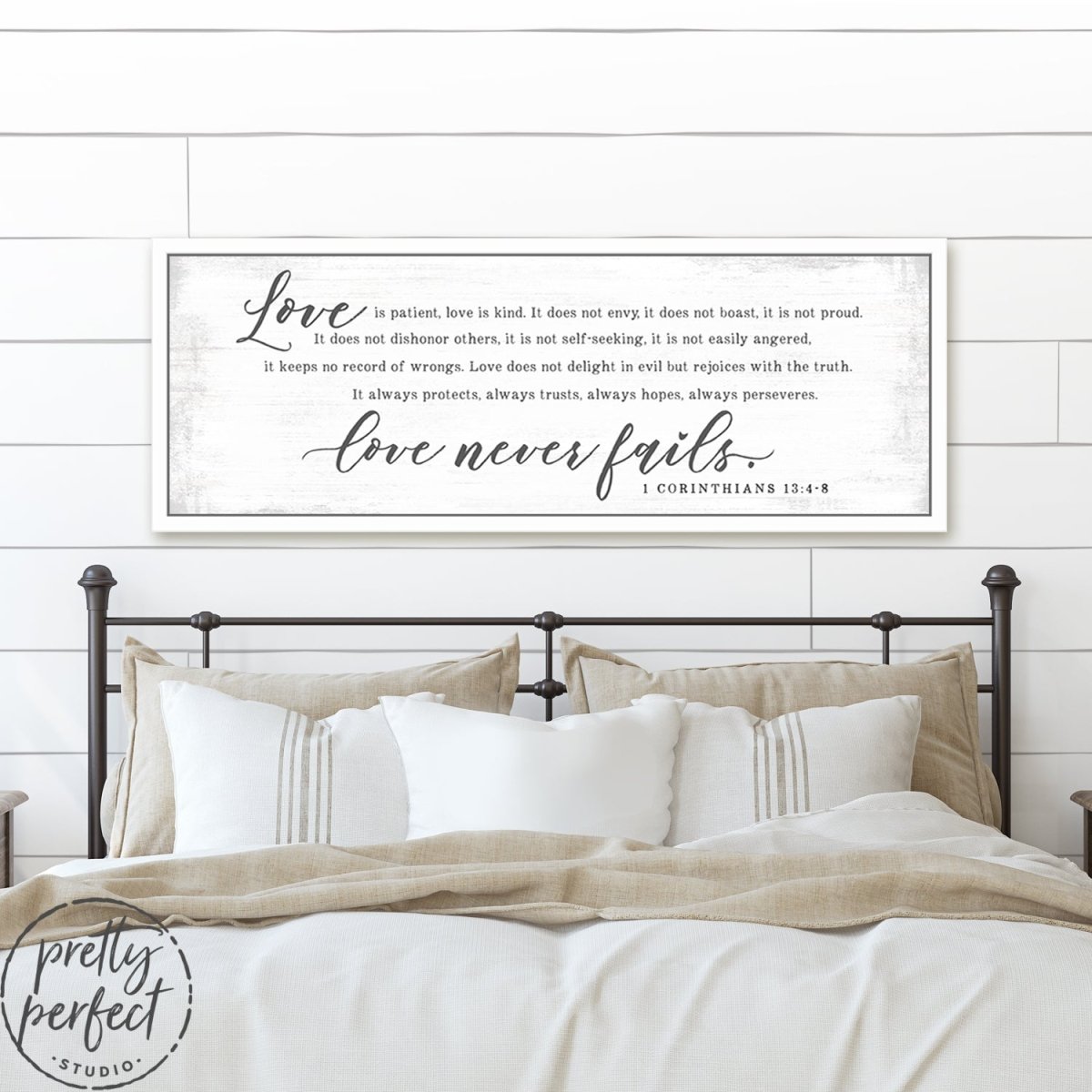 Love Is Patient, Love is Kind Bible Verse Wall Art Above Bed - Pretty Perfect Studio