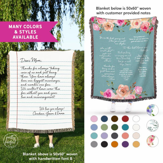 Love Letter Blanket, Handwritten Note, Custom Word Blanket, Wedding Anniversary Gift for Parents, Vintage Throw, Farewell Gift for Coworker