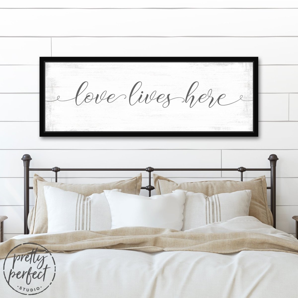 Love Lives Here Sign Above Bed - Pretty Perfect Studio