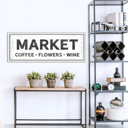 Market Sign - Coffee, Flowers, Wine Wall Art in Kitchen - Pretty Perfect Studio