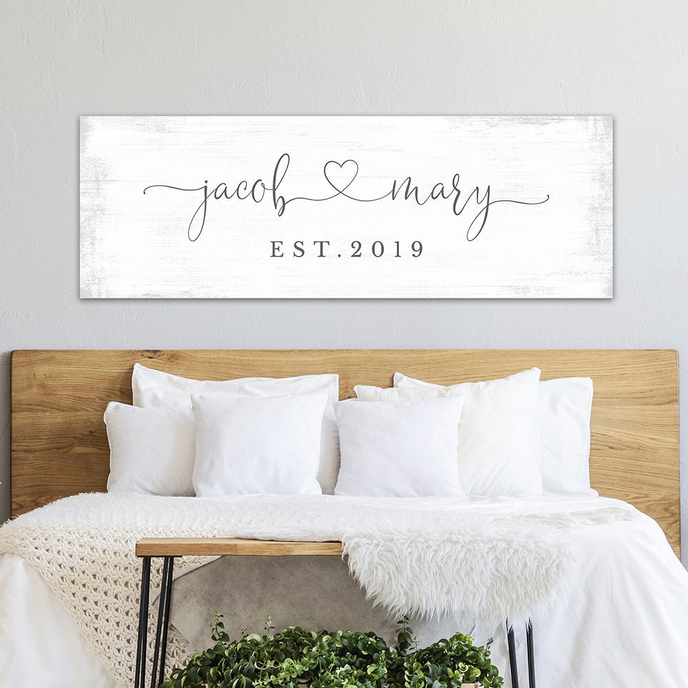 Marriage Sign Personalized With Names Above Bed - Pretty Perfect Studio