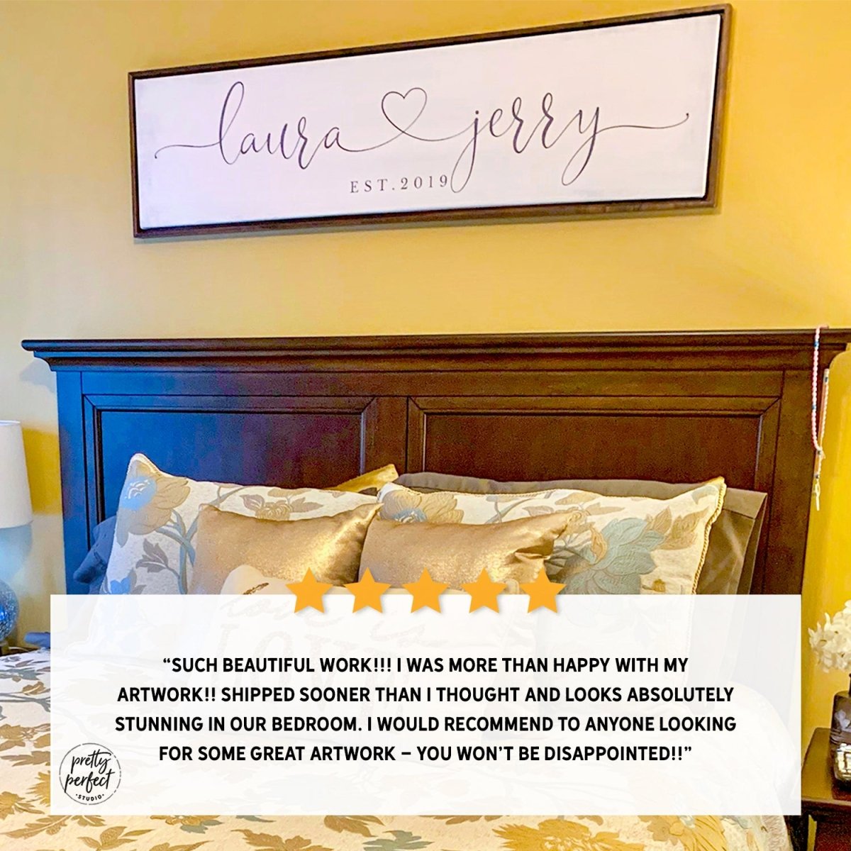 Customer product review for personalized marriage with names sign by Pretty Perfect Studio