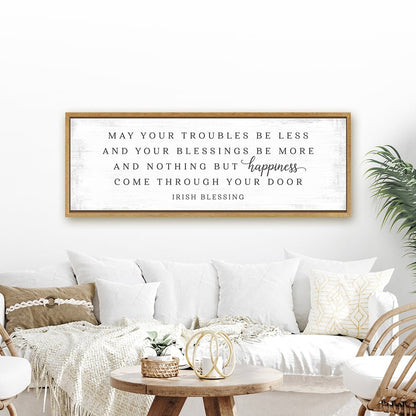 May Your Troubles Be Less Sign Hanging On Wall In Living Room Above Couch - Pretty Perfect Studio