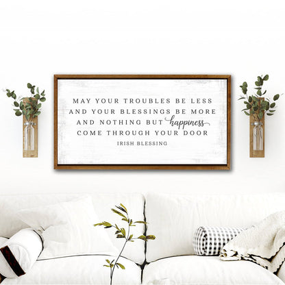 May Your Troubles Be Less Sign Hanging on Wall Above Couch - Pretty Perfect Studio