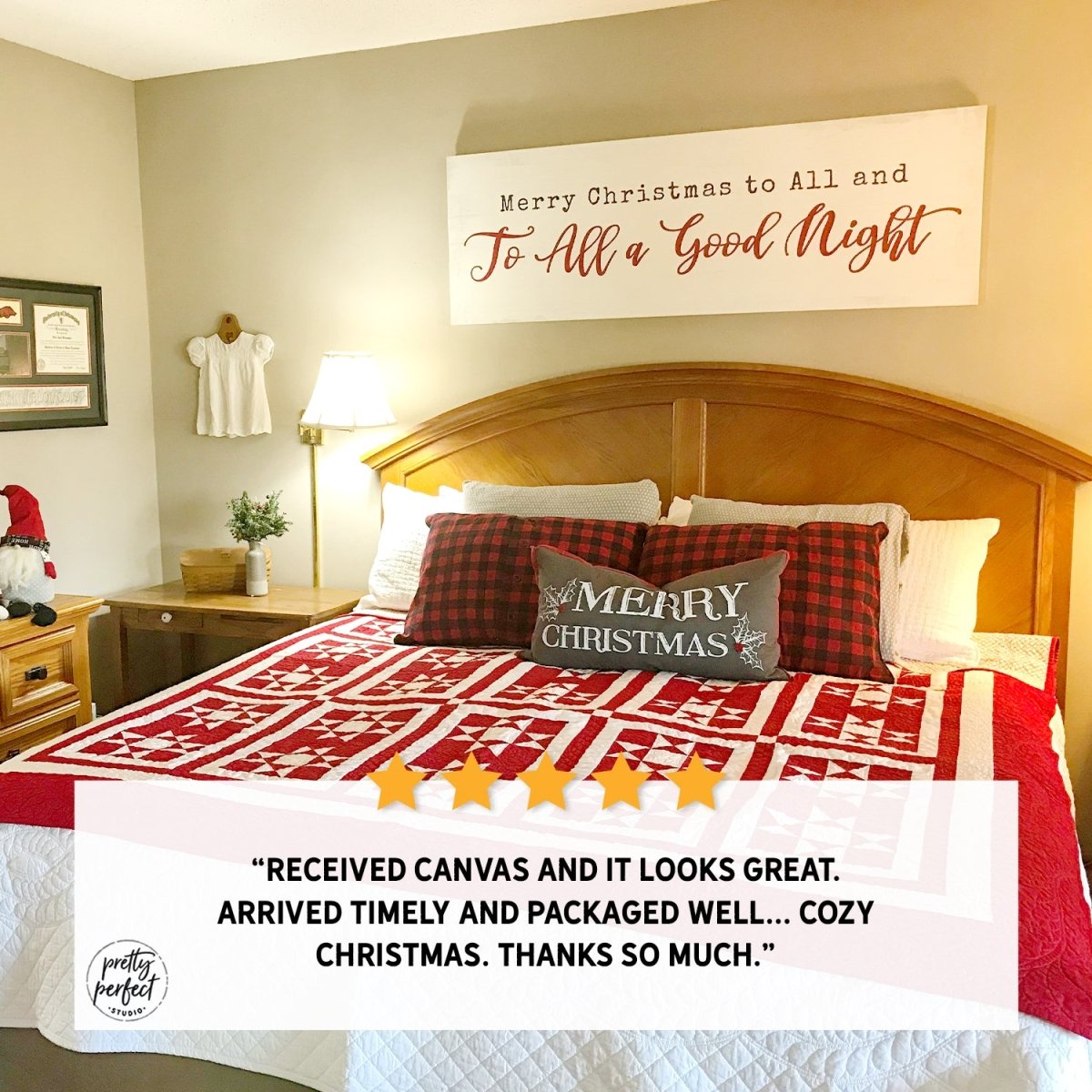 Customer product review for merry christmas to all and to all a good night sign by Pretty Perfect Studio