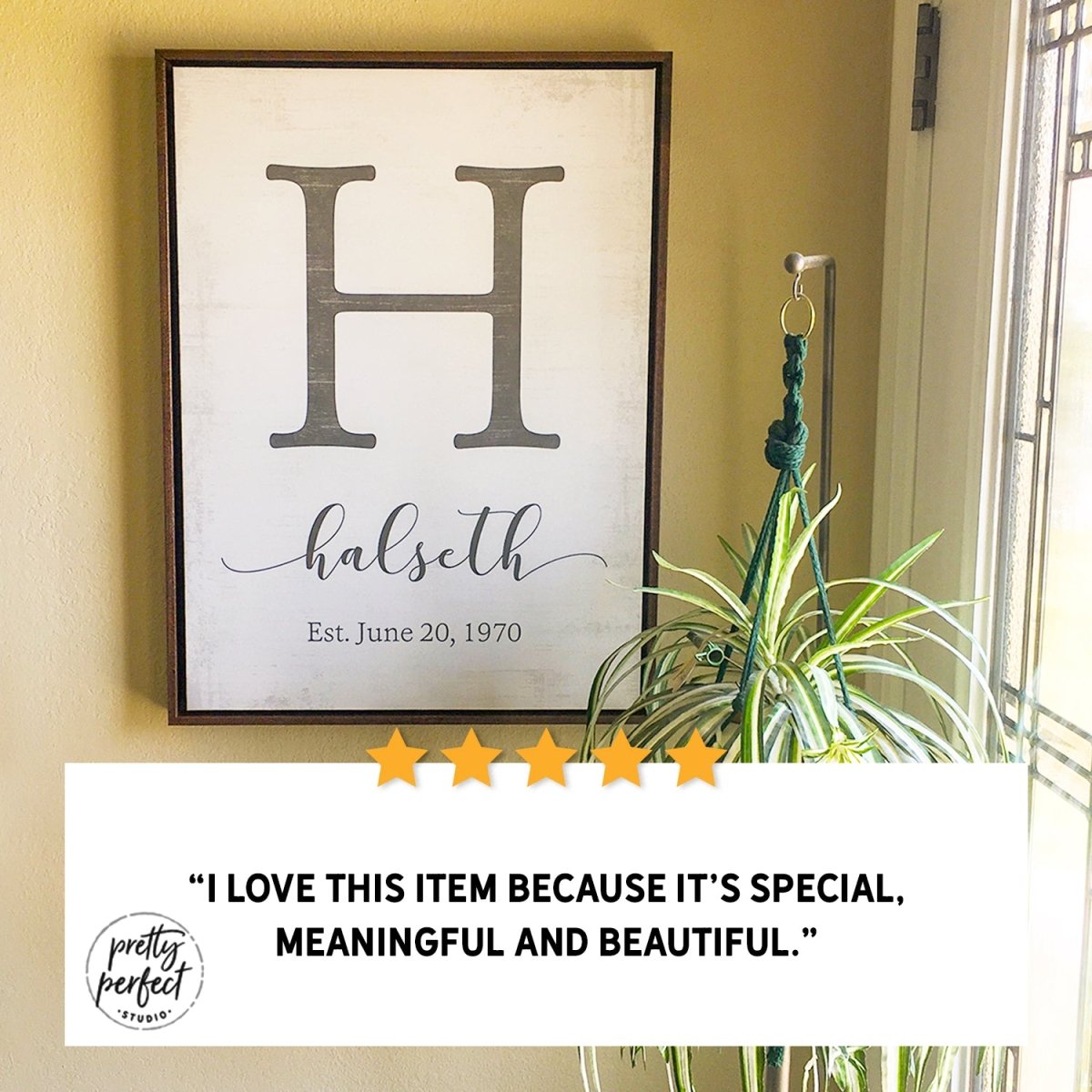 Customer product review for personalized monogram family last name sign by Pretty Perfect Studio