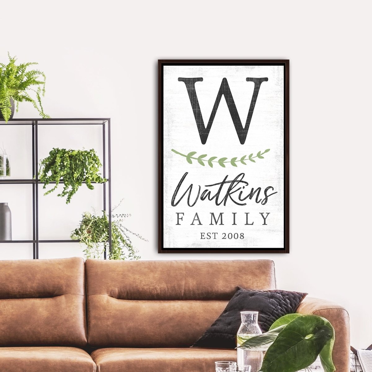 Monogram Family Last Name Sign with Established Date Above Couch - Pretty Perfect Studio