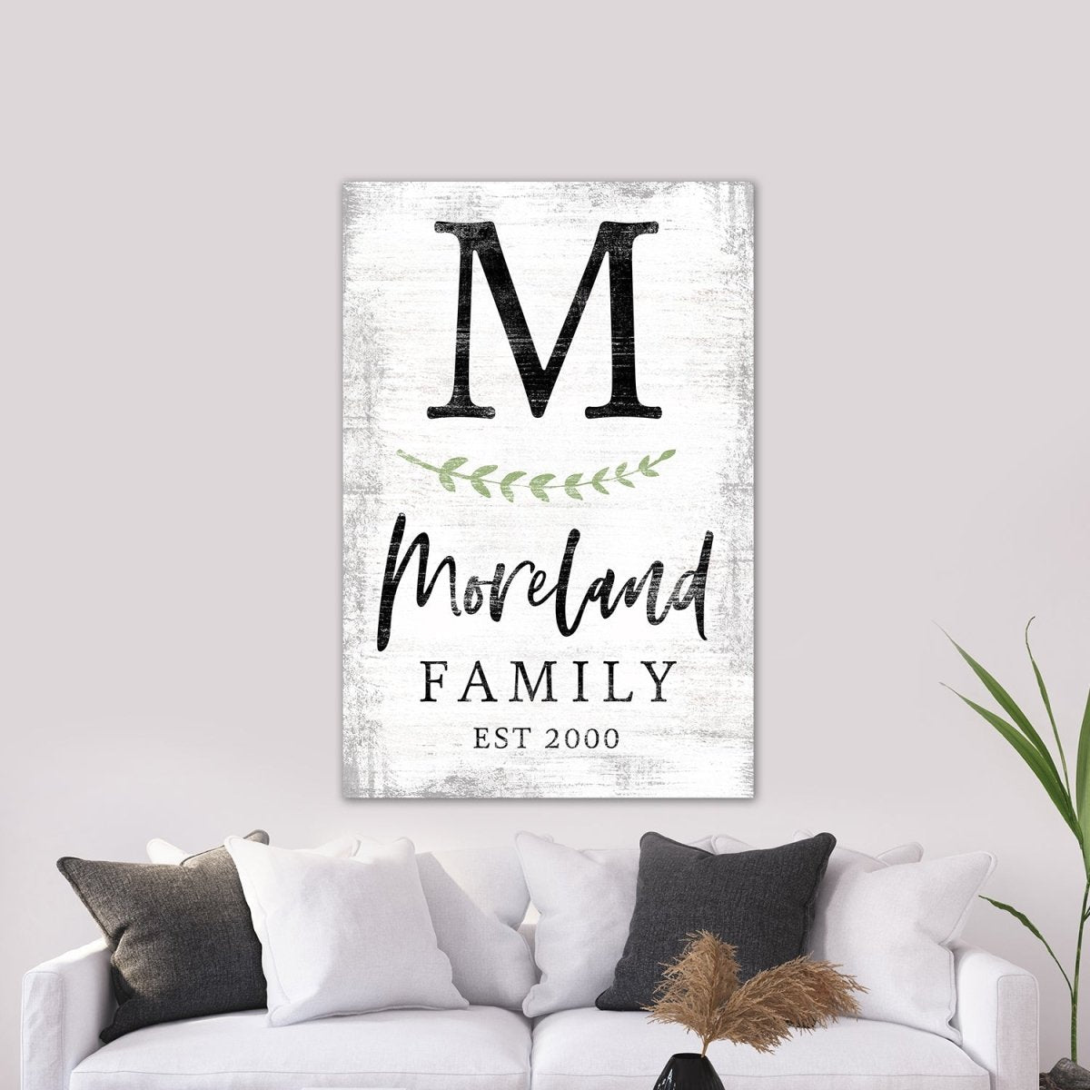 Monogram Family Name Sign with Established Date Above Couch - Pretty Perfect Studio