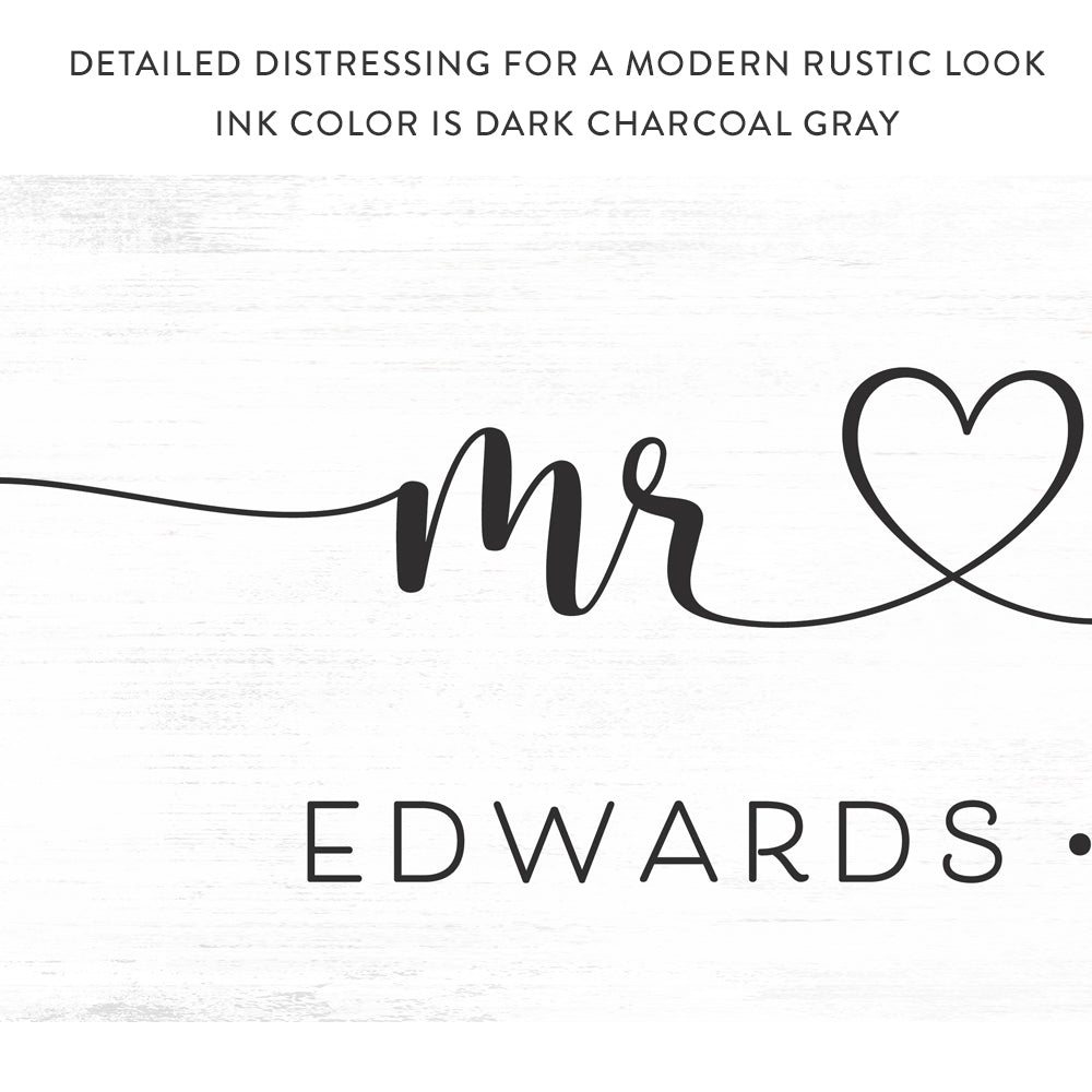 Mr And Mrs Personalized Name Sign With Established Date Featuring a Rustic Look - Pretty Perfect Studio