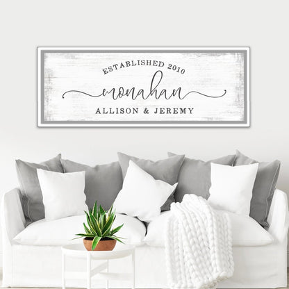 Newlywed Established Sign With Names Above Couch - Pretty Perfect Studio