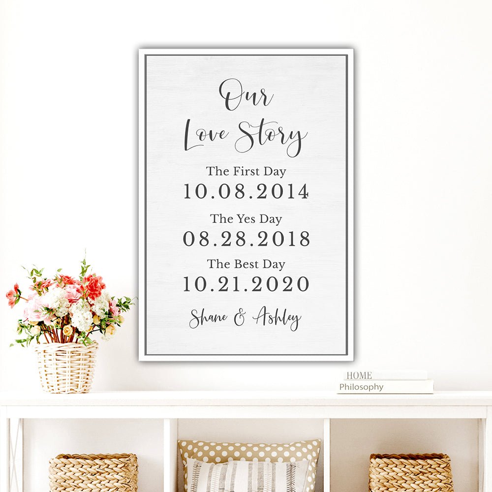 Our Love Story Personalized Sign With Names and Dates Above Shelf - Pretty Perfect Studio